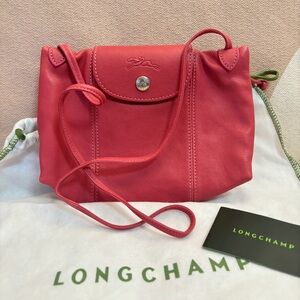 Like new Longchamp Le Pliage Cuir Leather Shoulder Crossbody Bag Pink